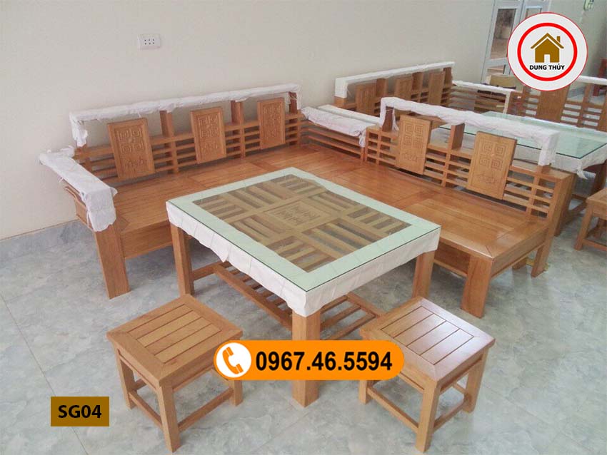 Bộ ghế sofa góc nhỏ gỗ sồi Nga SG04