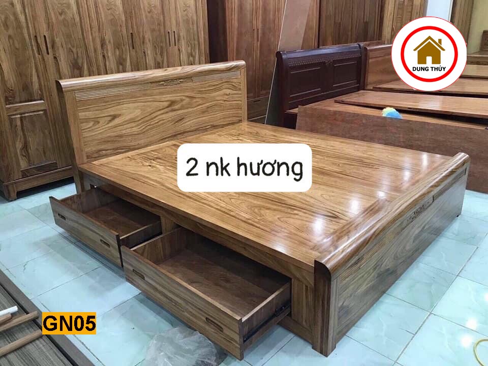 Giường ngủ 2 ngăn kéo gỗ hương xám GN05 đẹp
