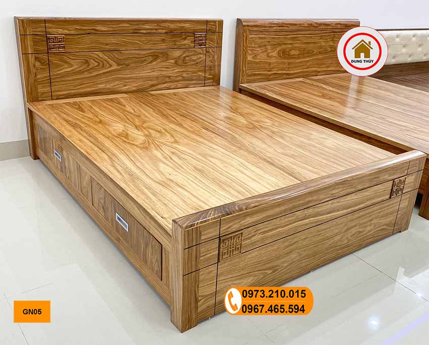 Giường ngủ 2 ngăn kéo gỗ hương xám cao cấp GN05