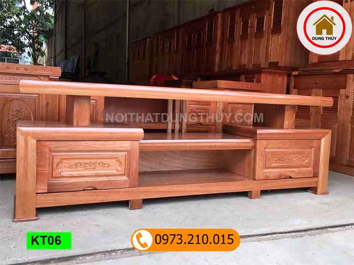Kệ tivi 2 ngăn kéo gỗ xoan đào KT06