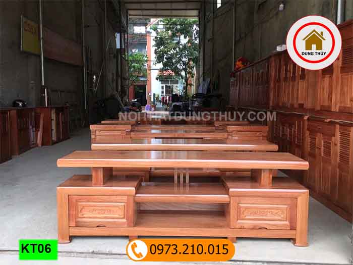 Kệ tivi 2 ngăn kéo gỗ xoan đào KT06