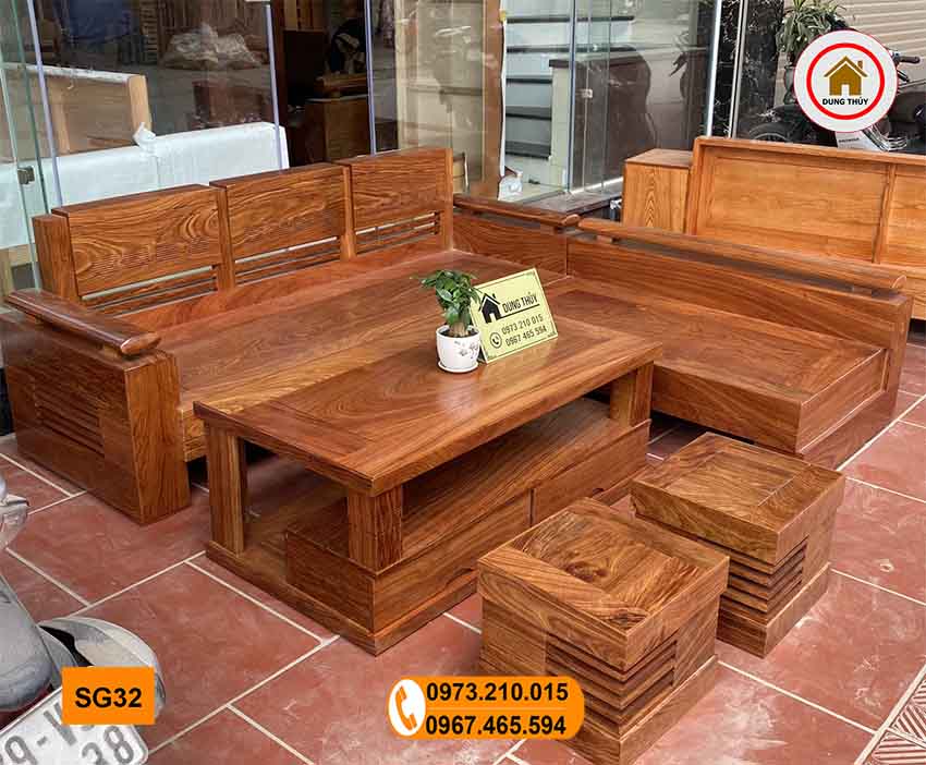 sofa góc trứng gỗ hương xám vàng SG32