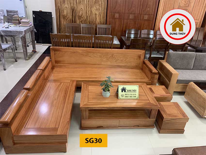 sofa góc trứng to gỗ gõ SG30