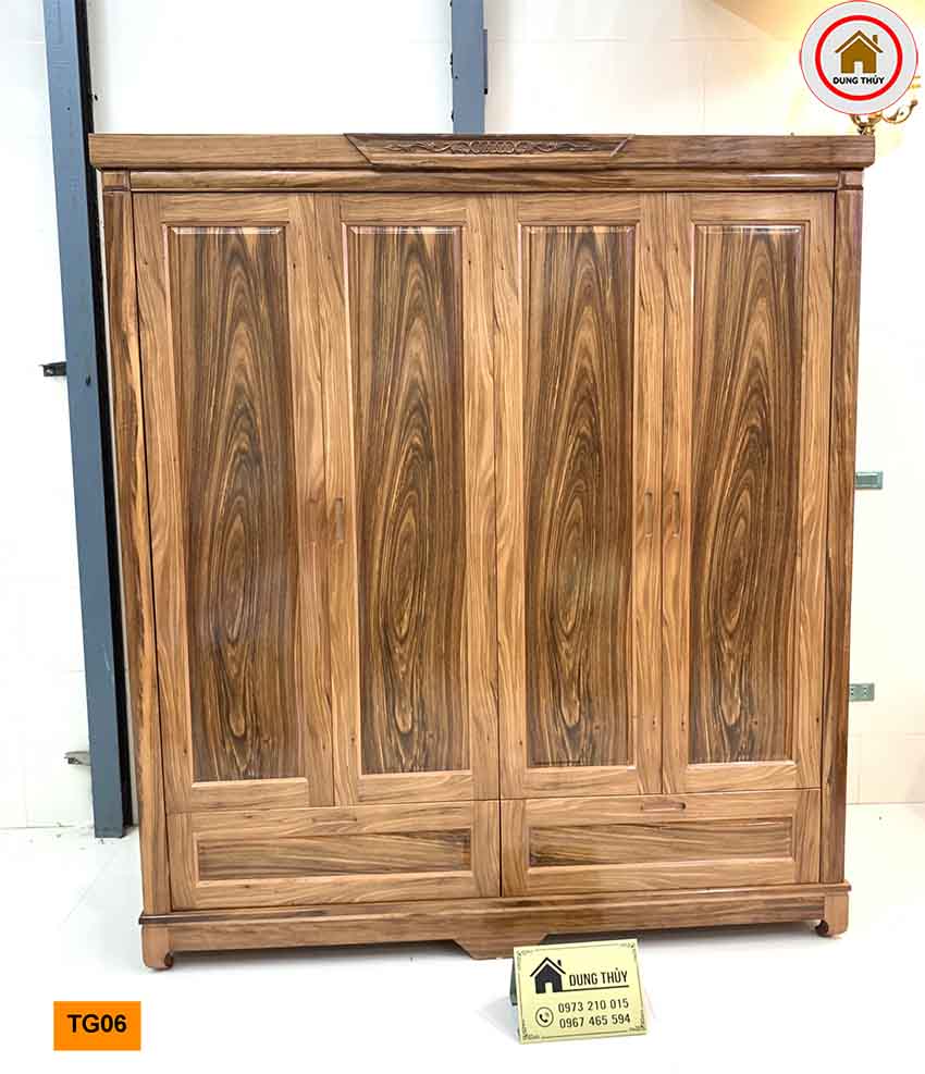 tủ gỗ quần áo 4 cánh gỗ hương xám TG06