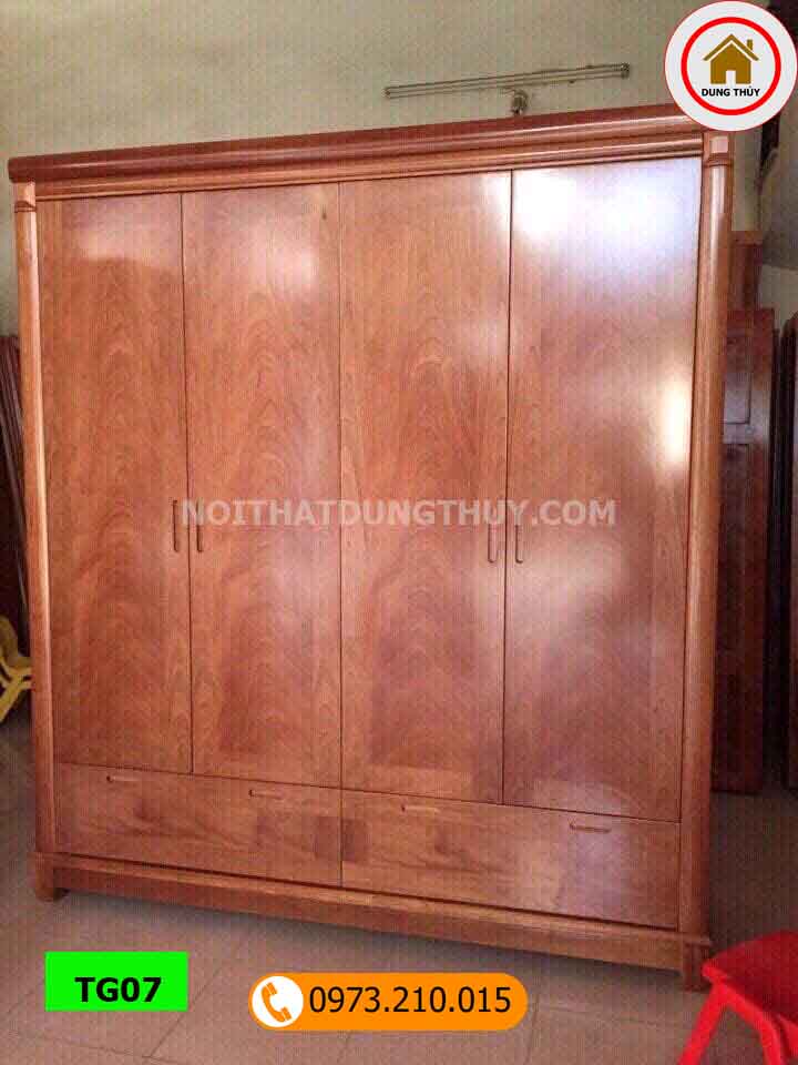 Tủ đựng quần áo 4 cánh 2 buồng gỗ xoan đào TG07