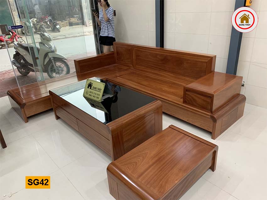 Bộ ghế sofa góc chân cuốn gỗ xoan đào SG42