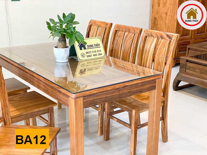 Bàn ăn hình chữ nhật 6 ghế gỗ hương xám BA12
