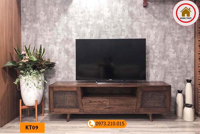 Kệ tivi 2 ô tủ lỗ gỗ sồi Nga KT09