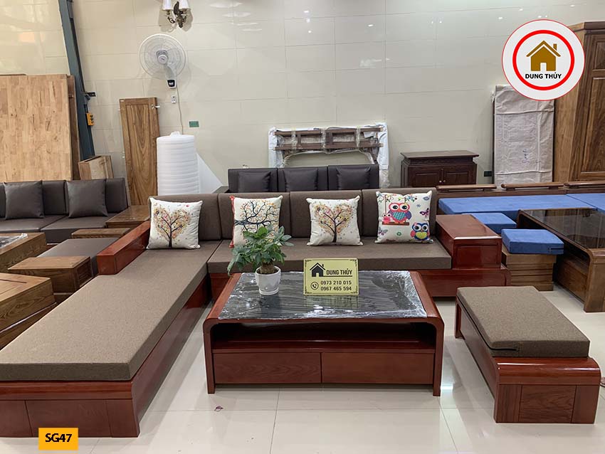 sofa chân cuốn gỗ sồi Nga phun xoan đào SG47