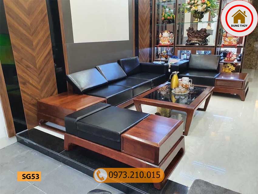 Bộ ghế sofa 2 văng chân quỳ chữ U gỗ óc chó SG53