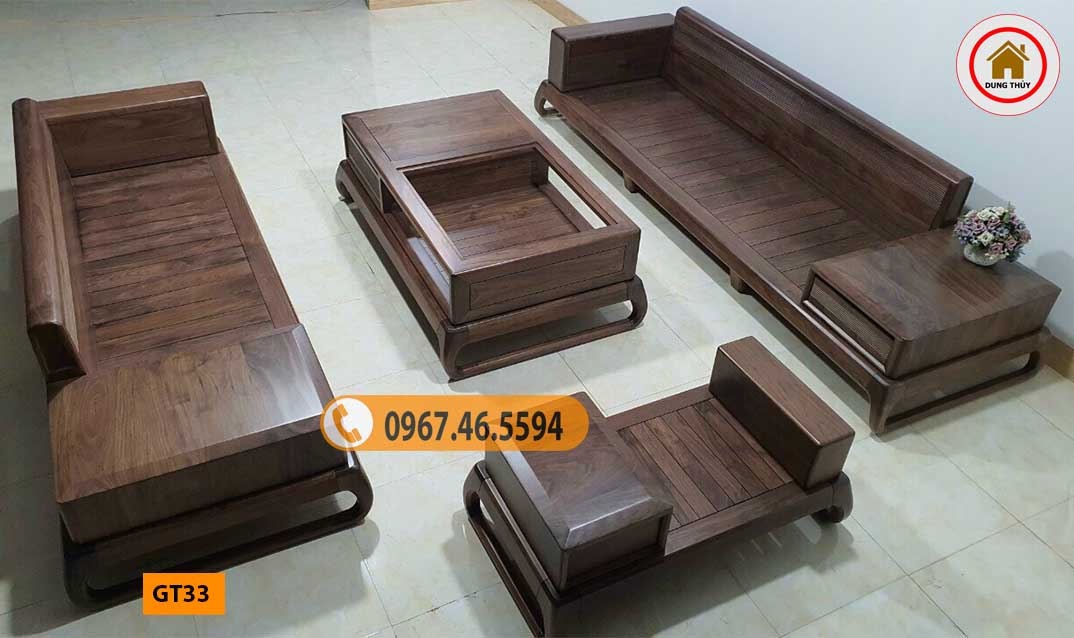 Bộ ghế đối chân quỳ gỗ óc chó GT33
