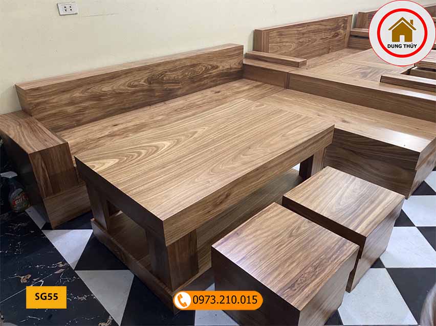 Bộ ghế sofa hộp giả nguyên khối gỗ hương xám SG55
