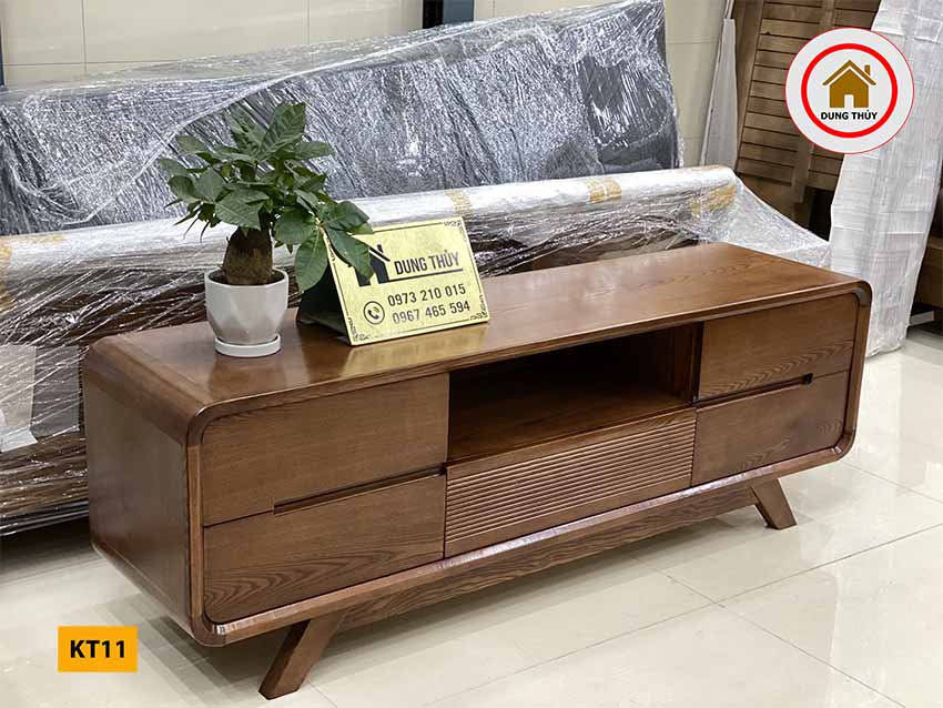 Kệ tivi chân oải 5 ngăn kéo gỗ sồi Nga KT11