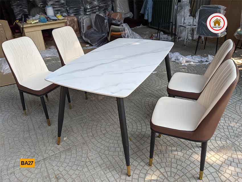 Bộ bàn ăn 4 ghế bọc da nhập khẩu BA27
