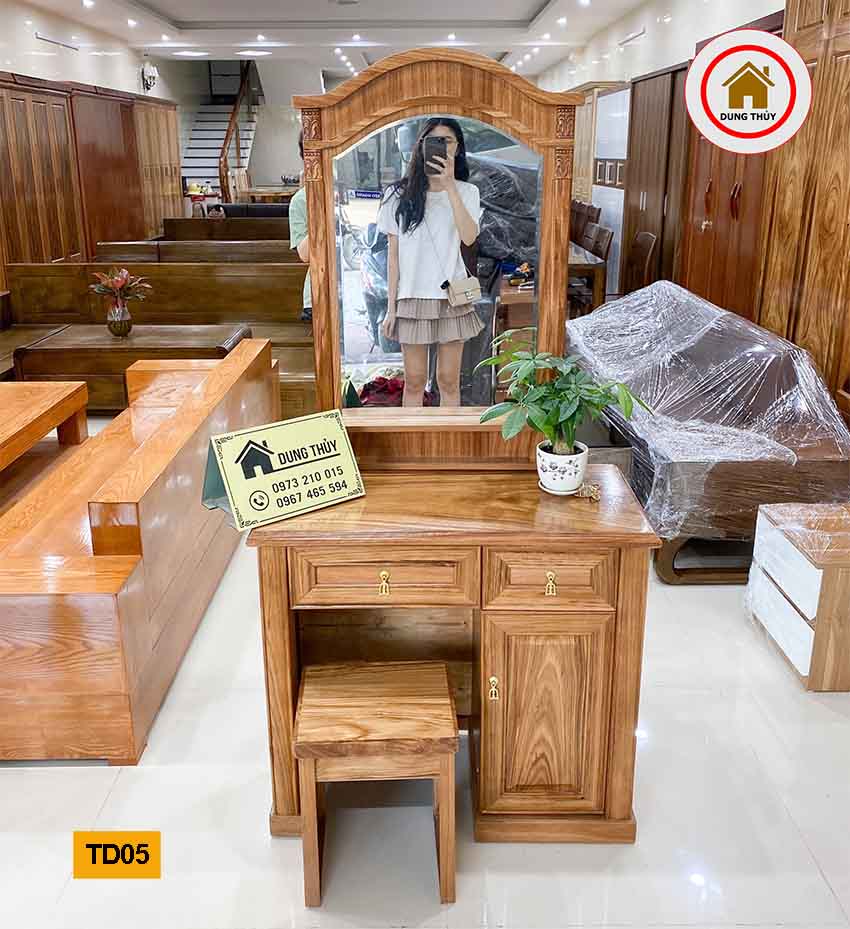 Bàn trang điểm gương bầu dục gỗ hương xám TD05