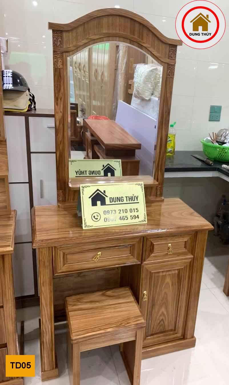bàn trang điểm gương bầu dục gỗ hương xám TD05