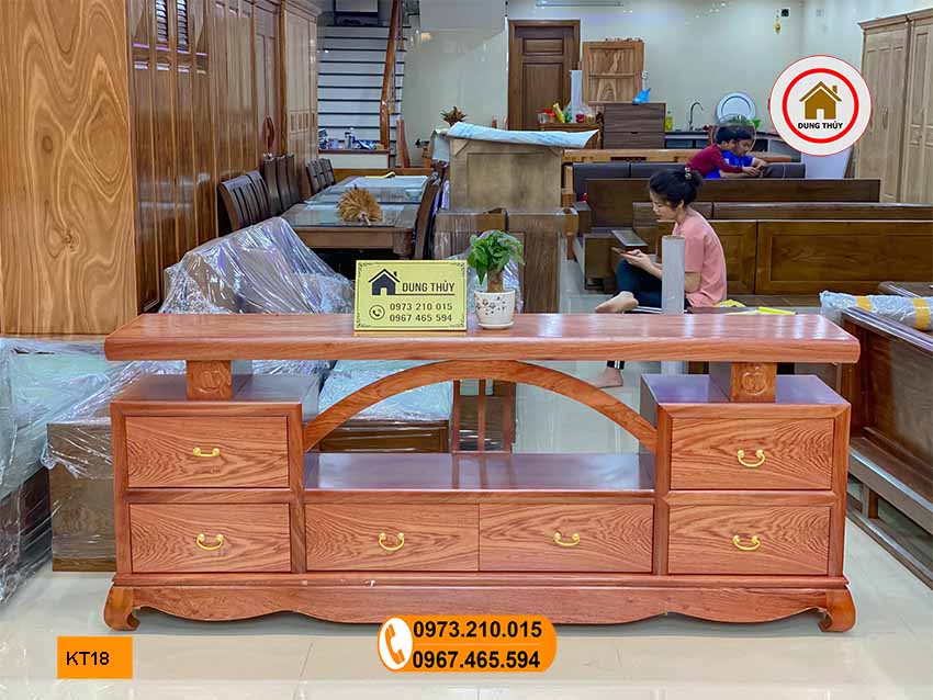 Kệ tivi 6 ô gỗ hương xám đá KT18