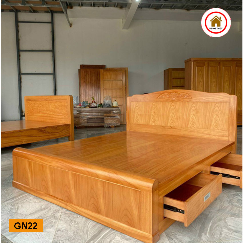 Giường ngủ 2 ngăn kéo gỗ gõ đỏ GN22