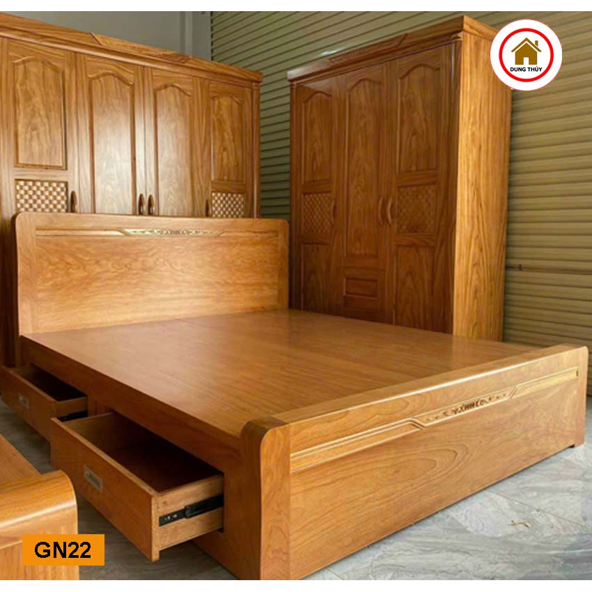 Giường ngủ 2 ngăn kéo gỗ gõ đỏ GN22