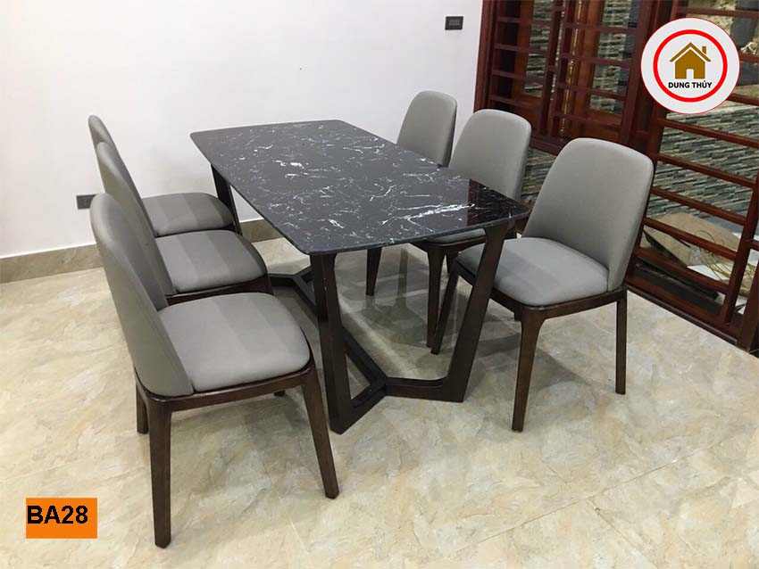 Bộ bàn ăn 6 ghế bọc da mặt bàn đá nhân tạo BA28