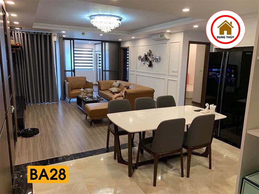Bộ bàn ăn xương cá 6 ghế bọc da/nỉ mặt bàn đá nhân tạo BA28