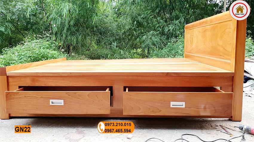 Giường ngủ 2 ngăn kéo gỗ gõ đỏ GN22