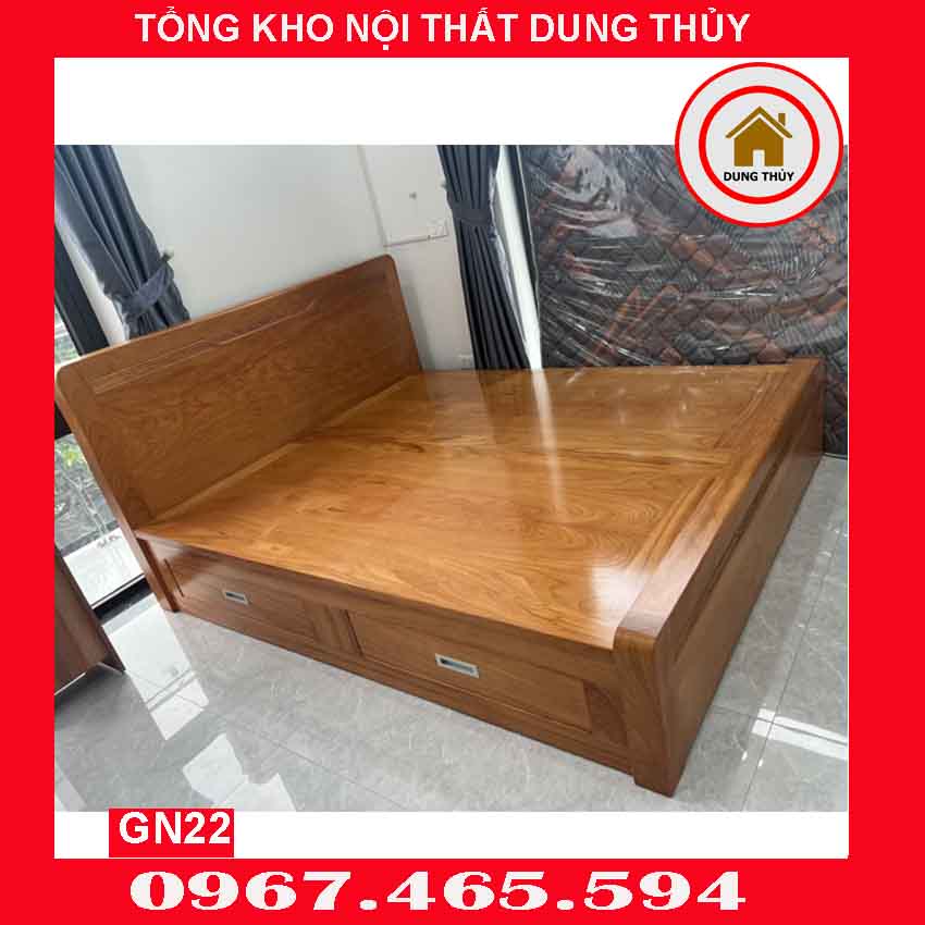 Giường ngủ 2 ngăn kéo gỗ gõ đỏ GN22