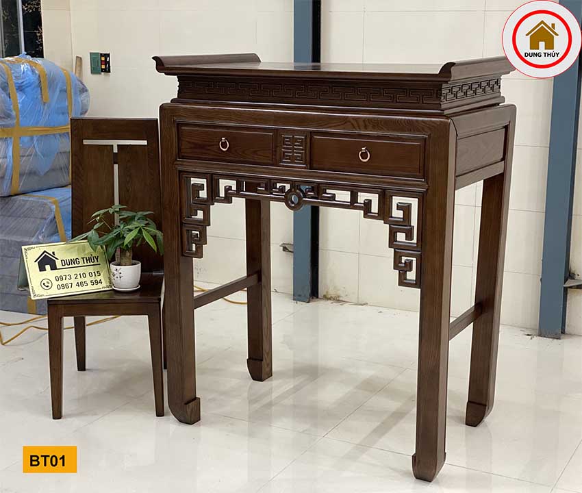 Kệ bàn thờ 2 ngăn kéo gỗ sồi Nga BT01