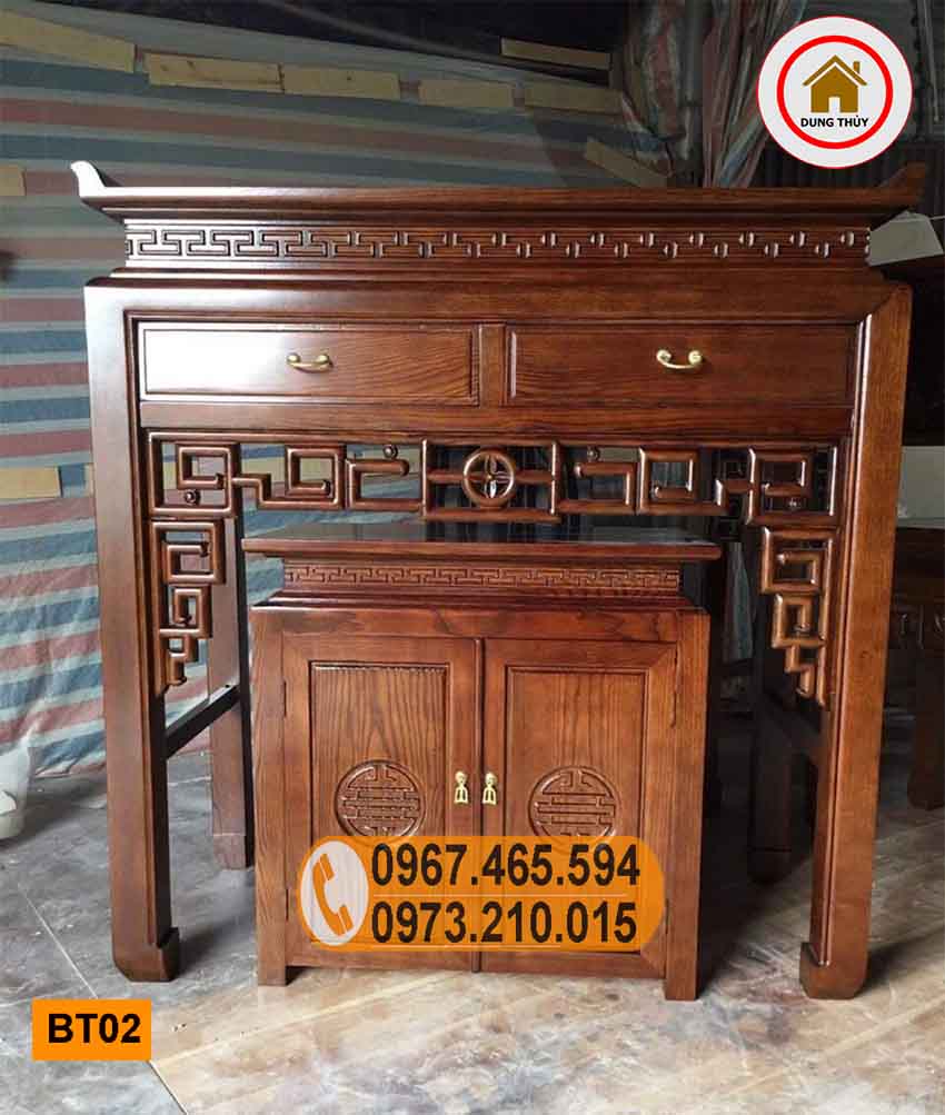 Án ban thờ 2 ô tủ gỗ sồi Nga BT02