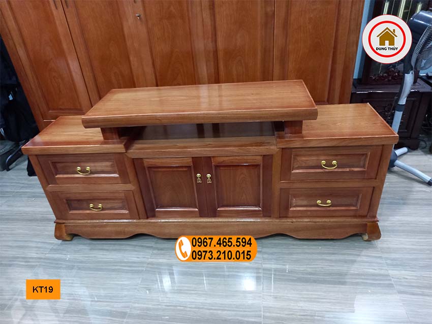Kệ tivi 2 ngăn kéo 4 ô tủ gỗ xoan đào KT19