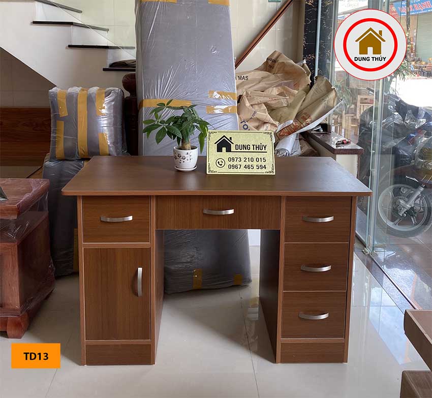 Bàn trang điểm kết hợp bàn làm việc 6 ngăn kéo gỗ công nghiệp TD13