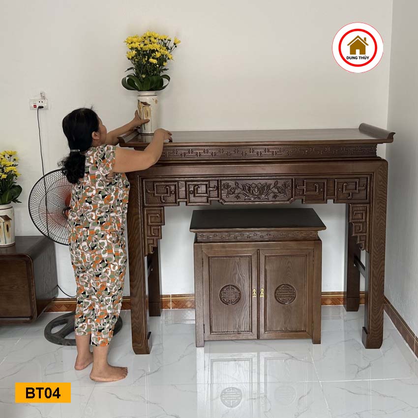 Kệ bàn thờ gỗ sồi Nga 2 tầng BT04 chất