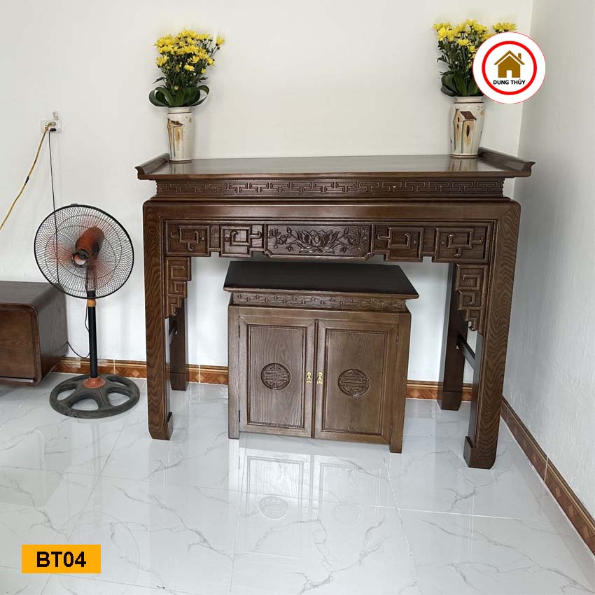 Kệ bàn thờ gỗ sồi Nga 2 tầng BT04 chất