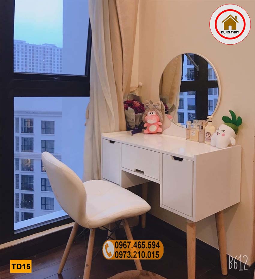 Bàn trang điểm đơn giản gương tròn gỗ công nghiệp TD15