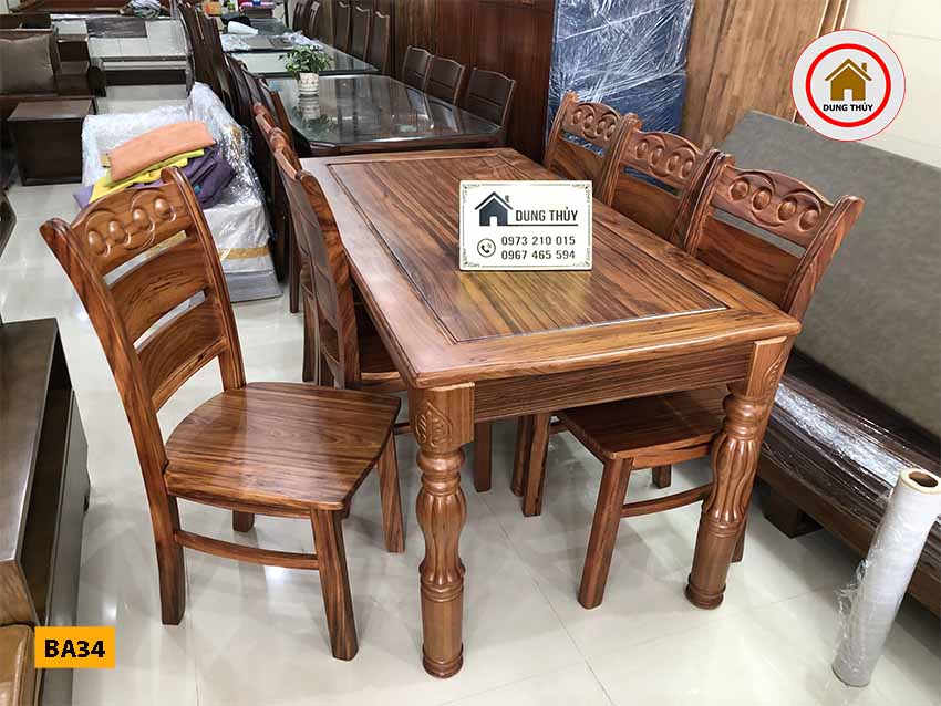 Bộ bàn ăn 6 ghế kiểu cổ điển gỗ hương xám BA33