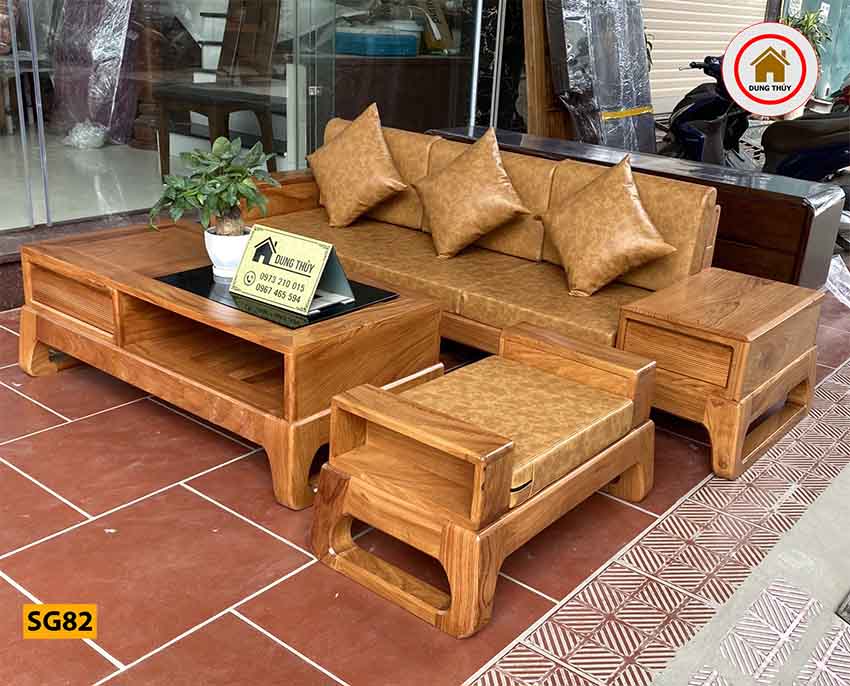 Bộ ghế sofa chân quỳ gỗ gõ đỏ SG82