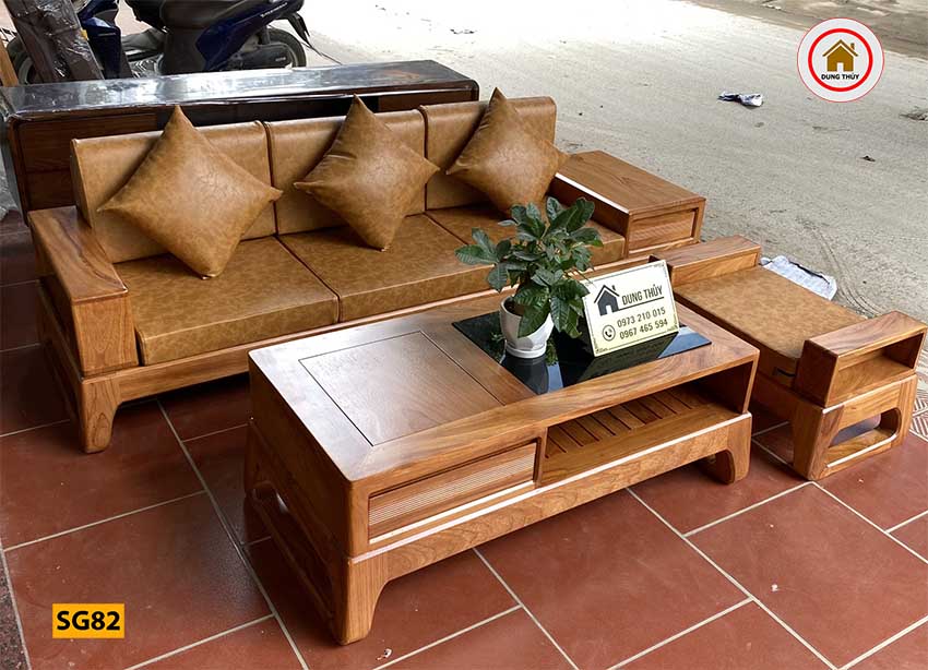 Bộ ghế sofa chân quỳ gỗ gõ đỏ SG82