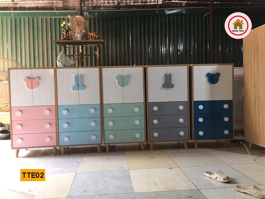 Tủ quần áo trẻ em 2 cánh 3 ngăn kéo TTE02