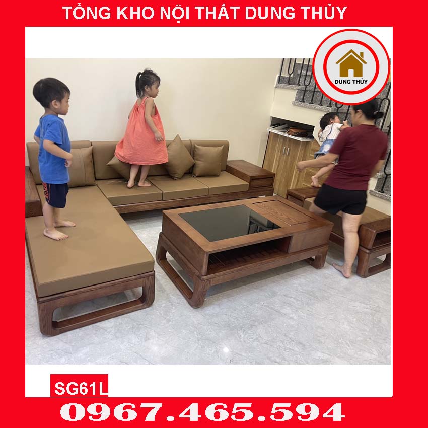 Bộ ghế sofa góc chữ L chân quỳ gỗ sồi Nga SG61L