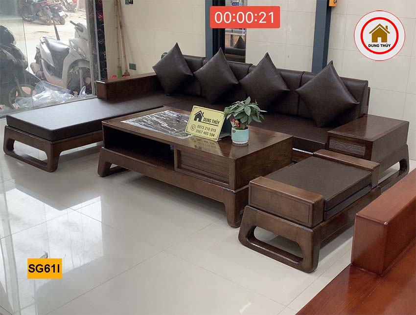 Bộ ghế sofa góc chữ L chân quỳ gỗ sồi Nga SG61l