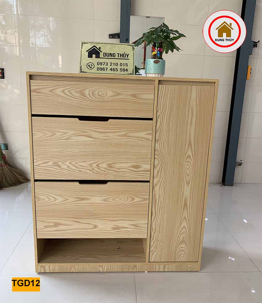 Tủ giầy dép 3 cánh gỗ sồi dạng cánh lật TGD12