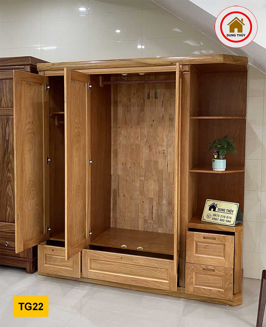 Tủ quần áo 3 cánh 1 kệ gỗ gõ đỏ TG22