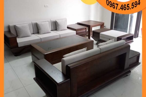 Bộ ghế sofa 2 văng phi thuyền gỗ sồi Nga SG91 đẹp nét