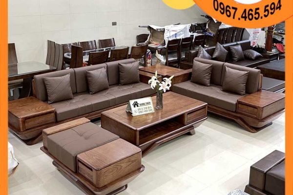Bộ ghế sofa 2 văng phi thuyền gỗ sồi SG91