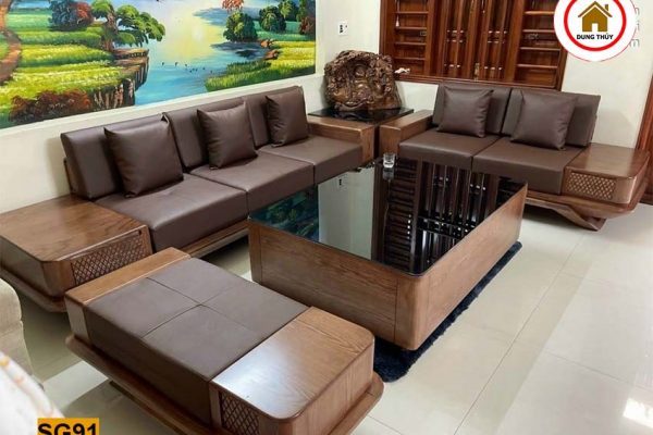 bàn ghế gỗ phòng khách nhà ống