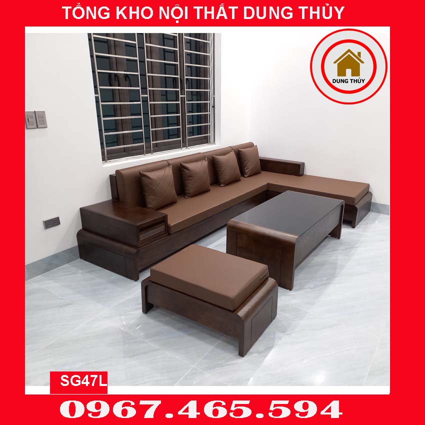 Bộ ghế sofa góc chữ L chân cuốn gỗ sồi Nga SG47L 2