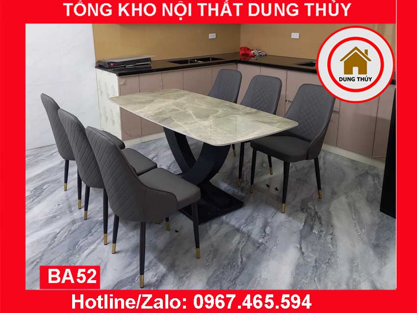 Bàn ăn chữ X đá ceramic 6 ghế Molly nhập khẩu BA52