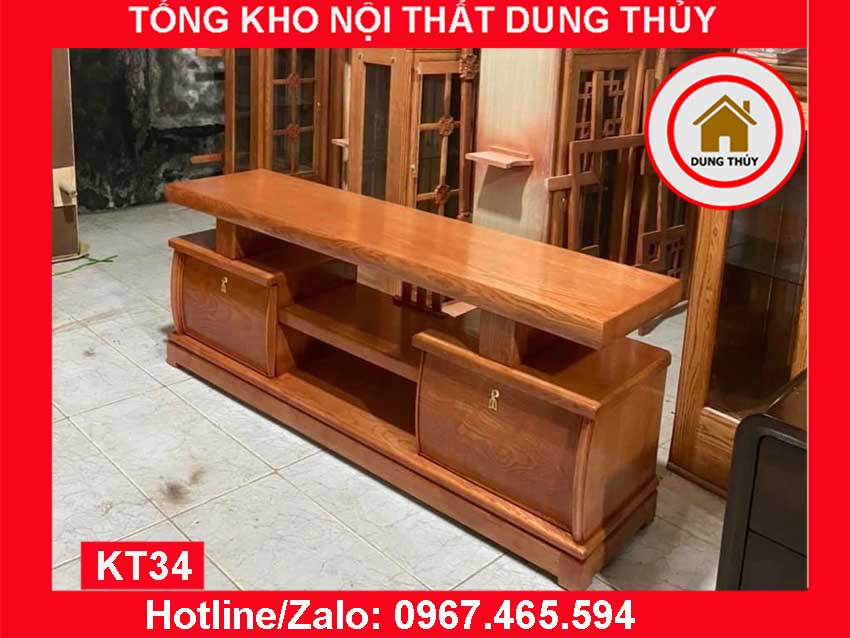 Kệ tivi 2 cánh cong gỗ sồi Nga KT34