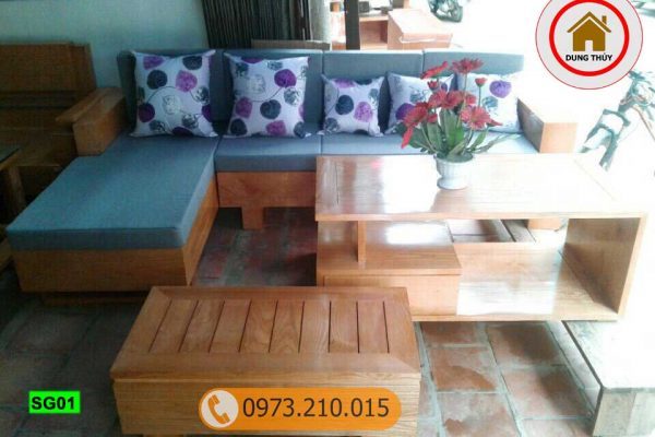 sofa góc chữ L gỗ sồi Nga