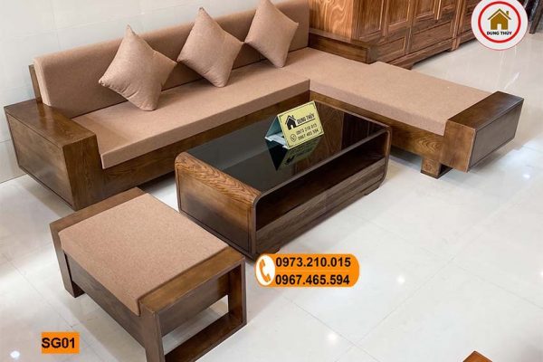 Bộ ghế sofa 2 tay góc chữ L gỗ sồi Nga SG01